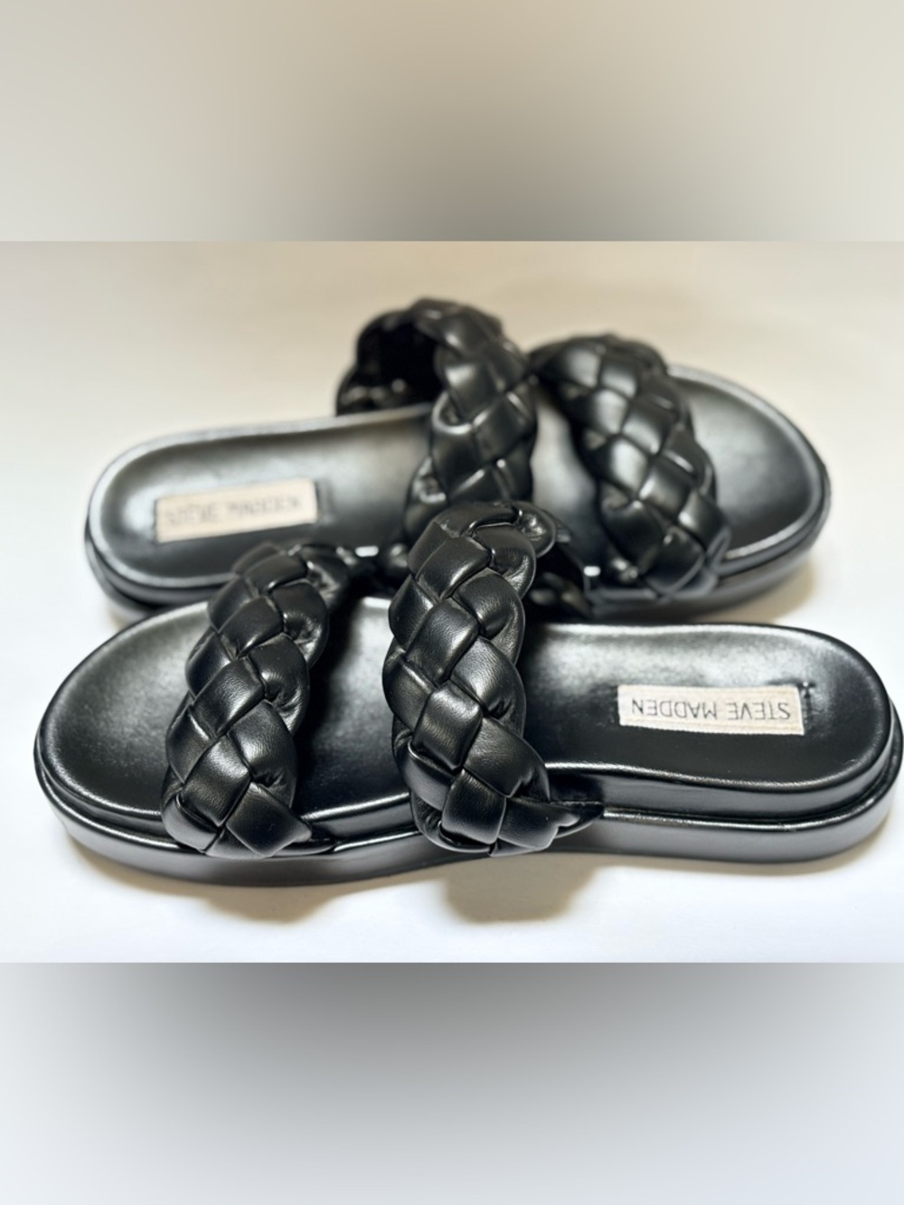 🏷 Steve Madden | "Paty" Black Braided Double-Strap Platform Slides - 37/6.5